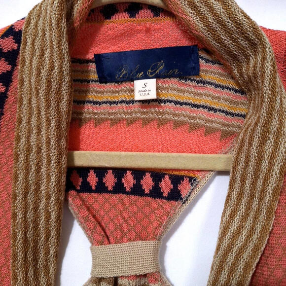 BLUE RAIN Drapey Cardigan Duster Wm S Sleeveless Stripe Knit Vest Boho Aztec - Picture 3 of 9